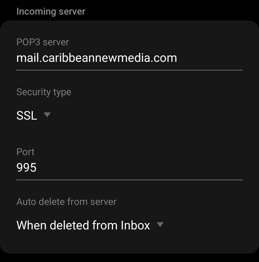Samgsung email app incoming settings